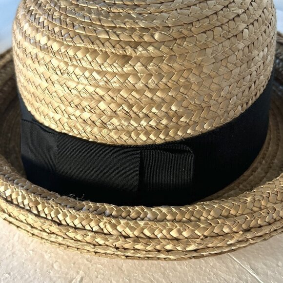 Bowler Style Straw Hat Black Ribbon 22.5" classic French vintage cottage core - Picture 5 of 8
